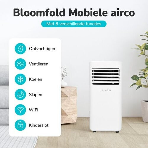 Tweedekans Bloomfold Mobiele Airco -4-in-1 -9.000 BTU - Incl. Raamafdichtingskits - tot 25m² koelen - Wit - 31.50 x 31 x 70 cm