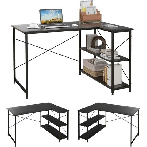 Tweedekans Coast l-vorm bureau hoek-computer-tabel met opslagcompartimenten Office Tabel 120 x 88 x 74,5 cm zwart
