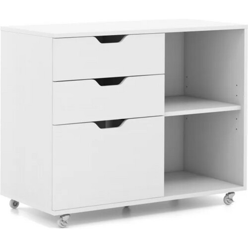 Tweedekans COAST Mobiele Archiefkast met 3 Uitschuifbare Laden - Tot 130 kg - Verstelbaar - 81 x 40 x 66 cm - Wit