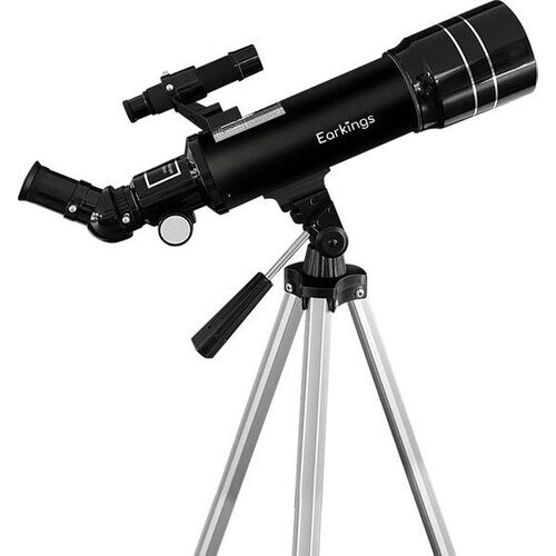 Tweedekans Earkings Telescoop Sterrenkijker 70/400 mm voor Kinderen, Beginners en Gevorderden - Inclusief Statief, Opbergtas, Twee Lenzen 25mm & 10mm en Barlow Lens, Telefoon Houder voor Foto’s - f/5.7 Magnificatie zwart
