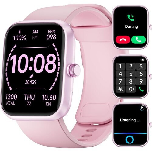 Tweedekans Slim horloge voor vrouwen Android & iPhone, 1.8 “Smartwatch - Alexa ingebouwd - IP68 waterdicht - Roze
