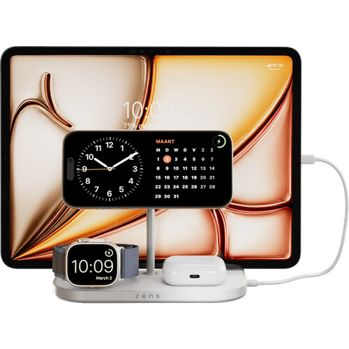 Tweedekans Zens 4-in-1 MagSafe met Qi2 Draadloze Oplader 15W met Standaard, Watch Stand en iPad Stand